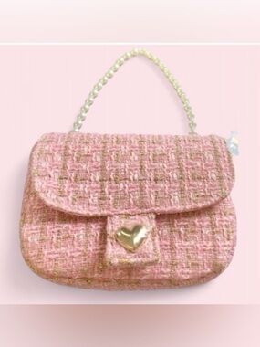Pink  Tweed purse Handbag with Pearl Handle